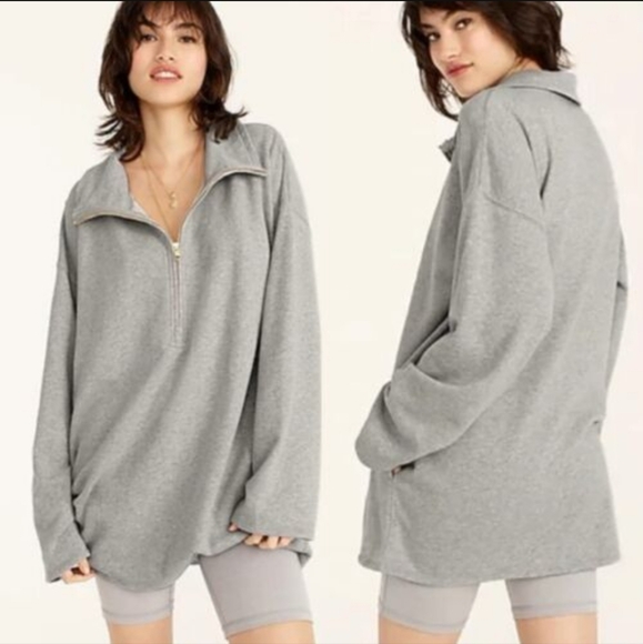 J. Crew Grey Oversized University Terry Cotton Half Zip Tunic w/ Pockets Medium - Picture 1 of 8